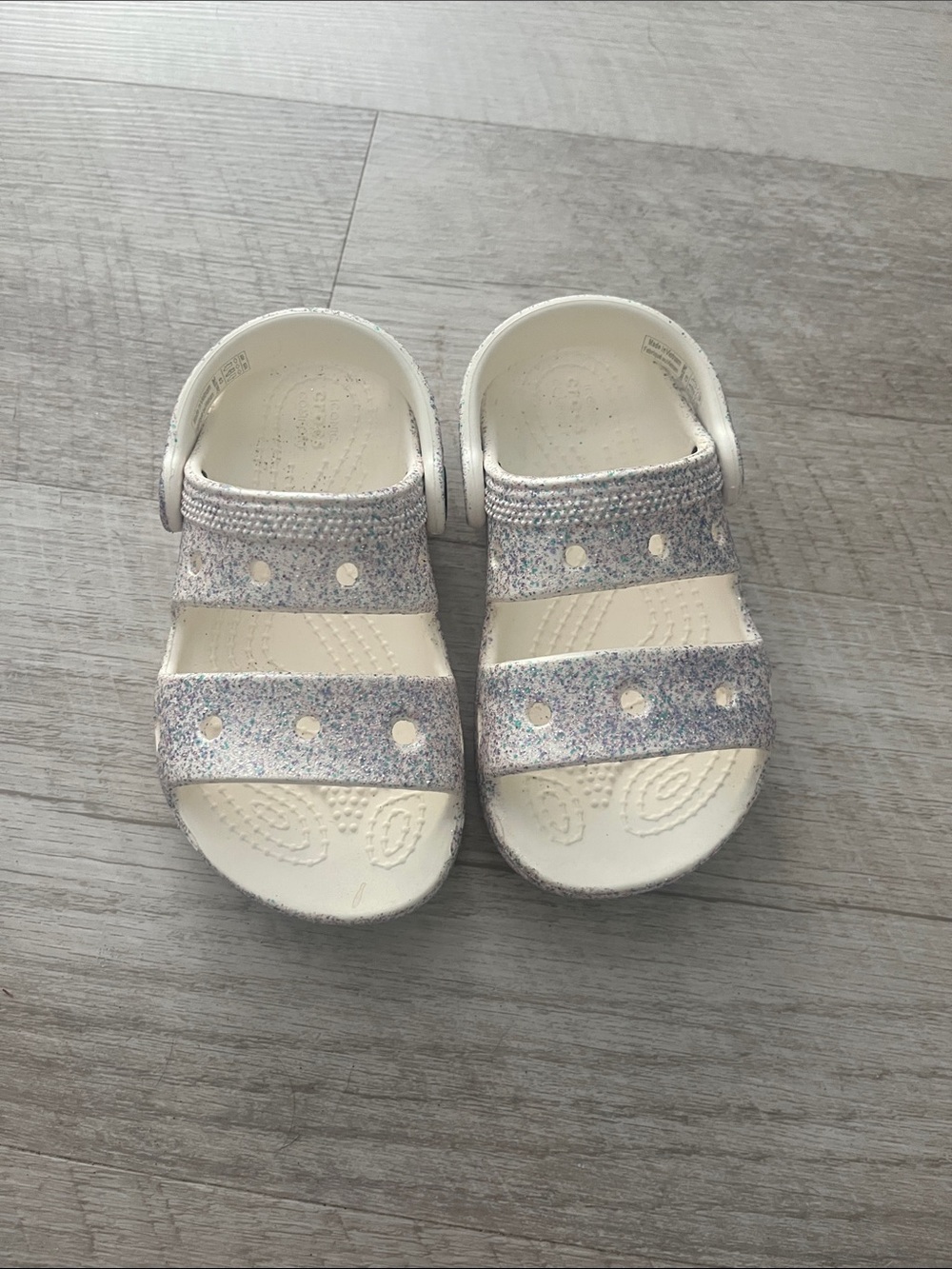 CROCS Kids White Glitter Double-Strap Sandals toddler 9